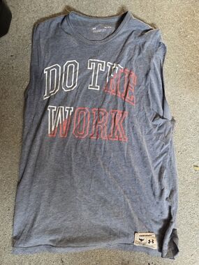 Under Armour Heather Gray Sleeveless Tee with White and Red Print